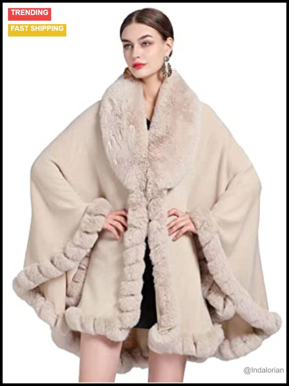Faux Fur Shawl Wrap Poncho Cape Faux Rabbit Fur Women One Size